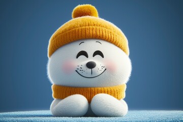 Cute Cartoon Seal in Winter Hat and Scarf