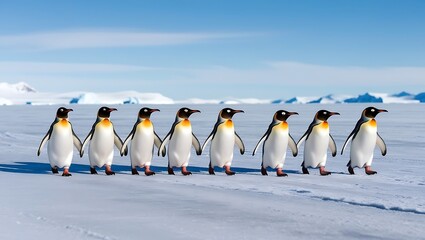 Obraz premium This image captures the essence of penguin life, emphasizing their remarkable ability to work together as they navigate the challenging environment of Antarctica.