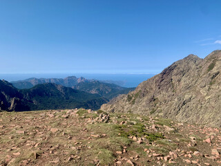 Vue sur le Golfe de Porto depuis le sentier du GR20 en Corse