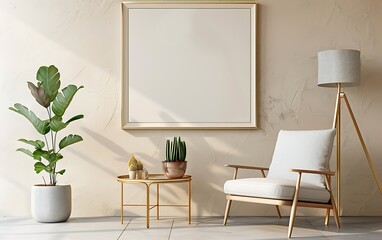 Mock up poster frame in modern interior background,