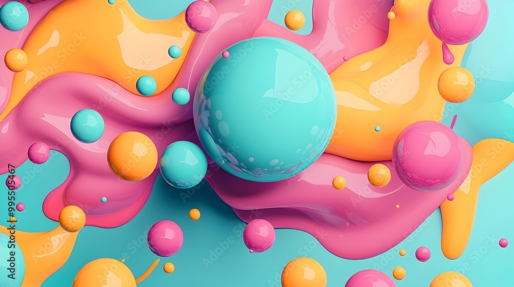 Poster captivating 3d showcasing abstract liquid shapes with a seamless blend of vibrant mixed colors on a 