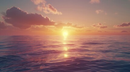 Obraz premium A beautiful sunset over a tranquil ocean with the sun dipping below the horizon.