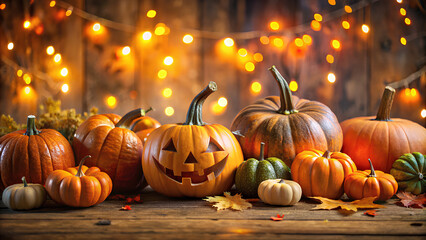 Fototapeta premium Pumpkins Halloween event background. For banners, posters, greetings and Halloween. Halloween concept