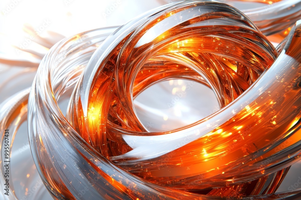 Poster abstract intertwined orange and silver cables with glowing effects symbolizing data communication se