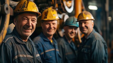 A Portrait of a mechanical production team full of quality skills in maintenance and training of industrial workers.
