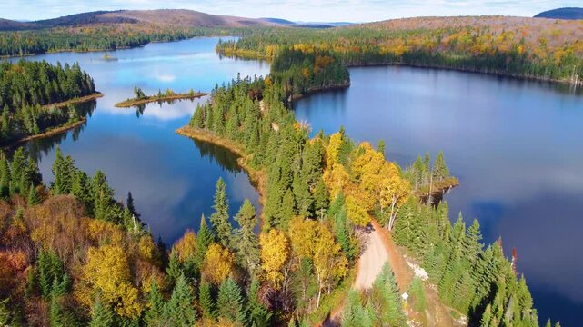 introductory aerial descent to simulated driving on the country road near Mont Tremblant, Qu&eacute;bec, Canada