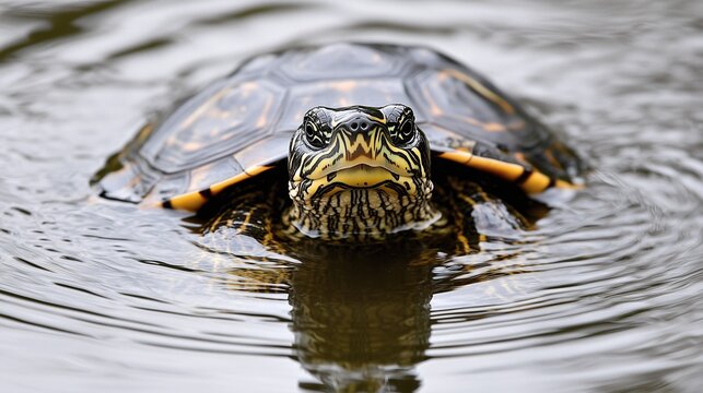 Turtle floating in water with its head raised, capturing a serene and natural moment