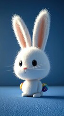 Cute White Bunny Holding Easter Eggs