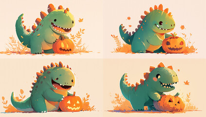 Obraz premium Halloween Day, Halloween Pumpkins, Halloween Dinosaurs