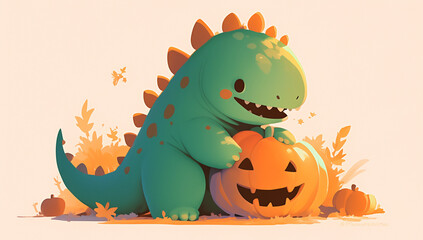 Obraz premium Halloween Day, Halloween Pumpkins, Halloween Dinosaurs