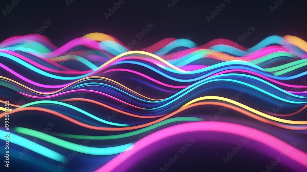 Fototapete mesmerizing abstract background with bright neon colored waves and fluid shapes in a dynamic 3d digi