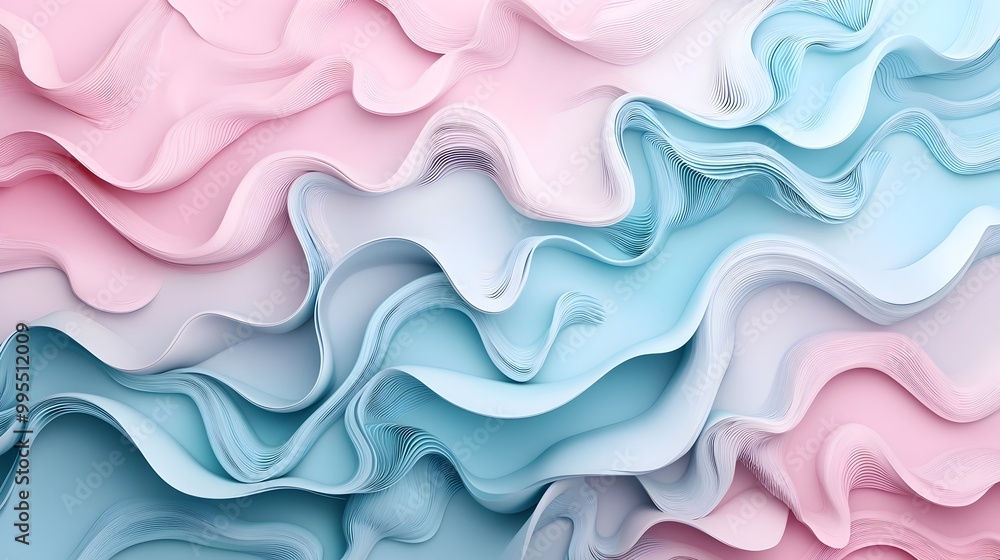 Leinwandbilder Smooth and fluid 3D abstract pastel shapes seamlessly blending against a minimalist gradient backdrop creating a captivating and visually harmonious digital