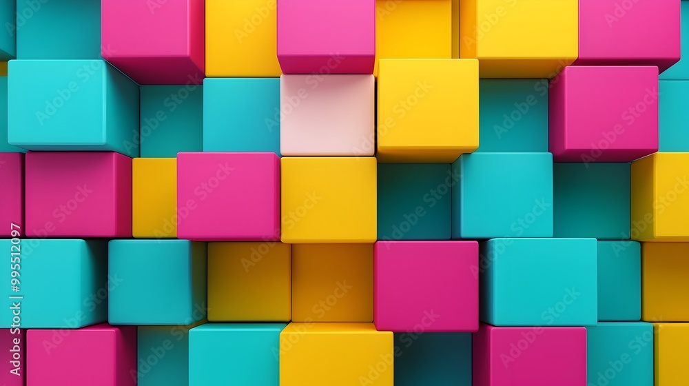 Poster Striking and Captivating 3D Featuring Vibrant Colorful Dynamic Cubes Against a Vivid Abstract Geometric Background