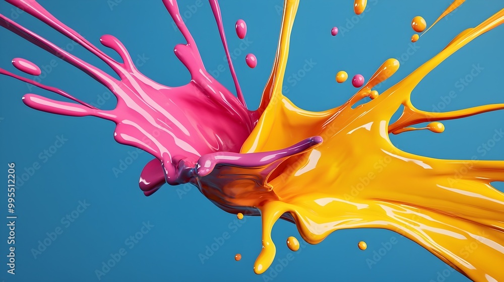 Aufkleber Stunning 3D digital featuring vibrant fluid color splashes and dynamic abstract motion  This captivating contemporary artwork evokes a sense of energy creativity and visual intrigue
