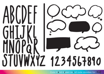 Cute vector speech bubble colorful set,Hand drawn set of speech bubbles with handwritten for book ,card, business, poster design. Vector illustration design for fashion fabrics,cute doodle