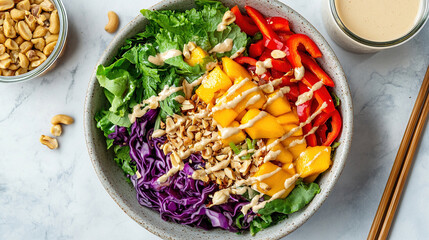 A vibrant and colorful plant-based bowl. World Vegetarian Day. Healthy eating. Fresh organic vegetables. Colorful assortment of vegetables. Vibrant salad bowl. Healthy vegan bowl. Vegan meal. Protein