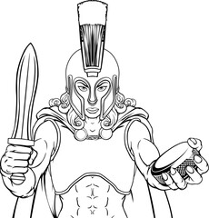 A female trojan or spartan woman ice hockey sports team cartoon mascot