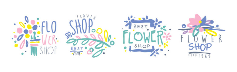 Flower Shop Label and Emblem Design Vector Set