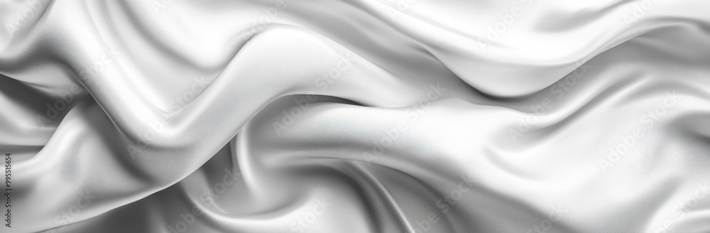 Poster white satin fabric flowing in soft waves background