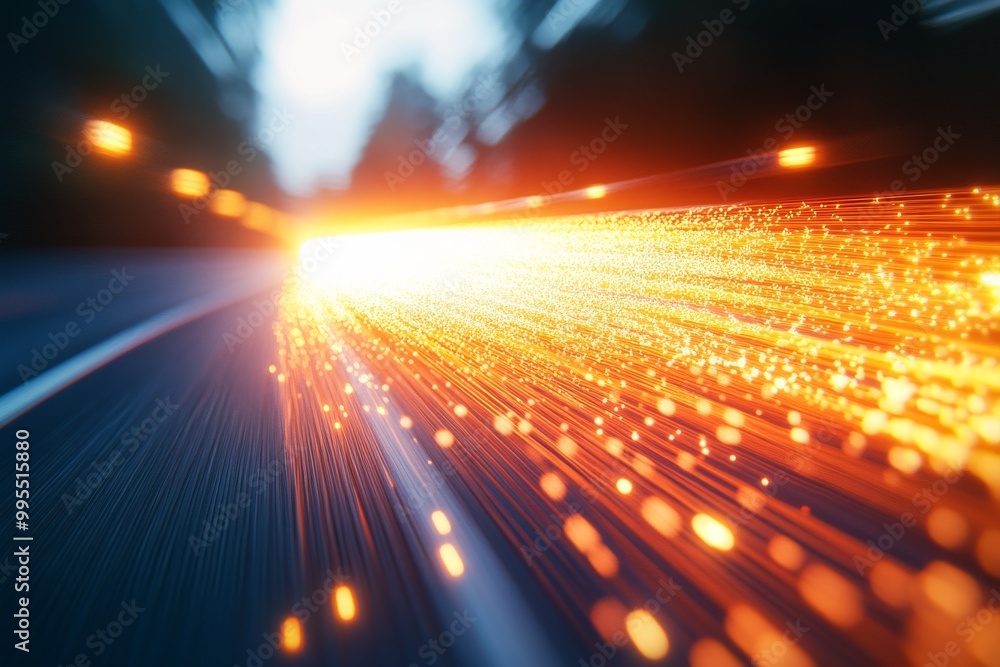 Poster abstract glowing fiber optic light streaks symbolizing high speed data transfer secure networks and 
