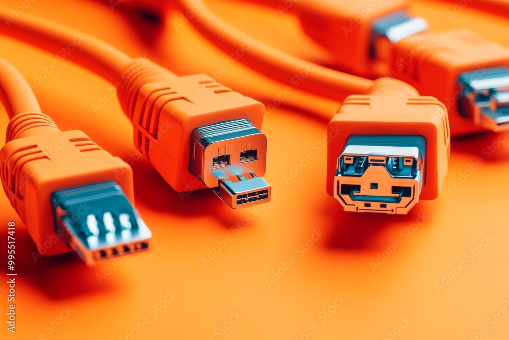 Poster vibrant hdmi and usb connectors on an orange background symbolizing high speed data transfer secure 