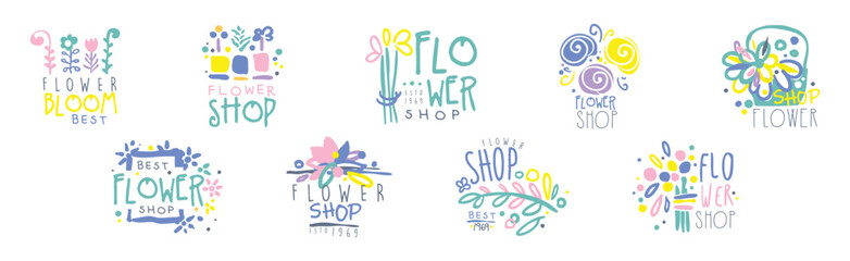 Flower Shop Label and Emblem Design Vector Set