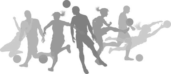Silhouette soccer football player set. Active sports people healthy players fitness silhouettes concept.
