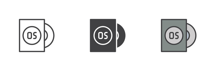 Computer operating system different style icon set