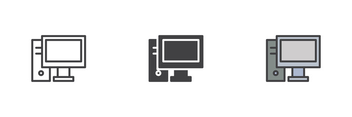 Desktop computer different style icon set