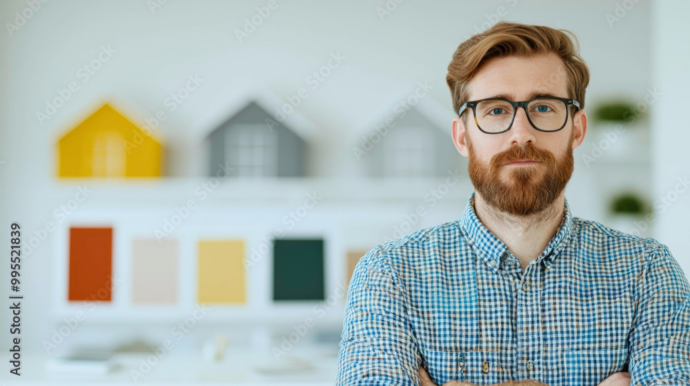 Poster an interior designer leveraging ai software to visualize room designs, focusing on precision and cre
