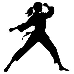 Karate Girl High Kick Silhouette Vector Art