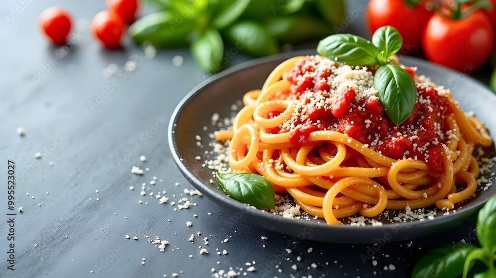 Wall mural spaghetti with tomato sauce and basil