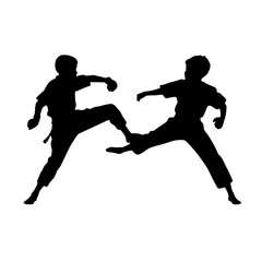 kids Performing Karate Silhouette Illustration Vector