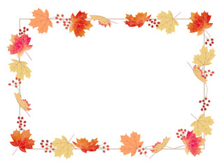 紅葉したかえでと赤い実のフレーム