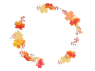 紅葉したかえでと赤い実のフレーム