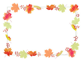 紅葉したかえでと赤い実のフレーム