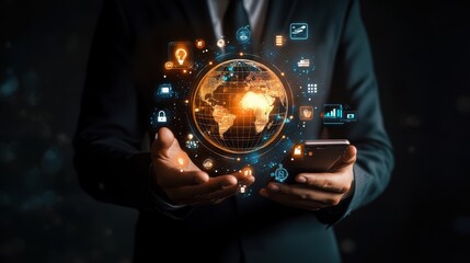 The Businessman with Technology Globe.