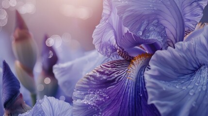 A close-up of a purple iris with delicate petals.