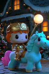 Golden Knight Riding a Unicorn in a Festive Setting