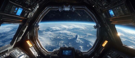 outer space view from inside a spaceship