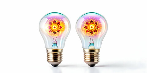 Flat Smart Light with Holographic Diyas for Bhai Dooj Celebration - Minimalist Vector Illustration on Clean White Background