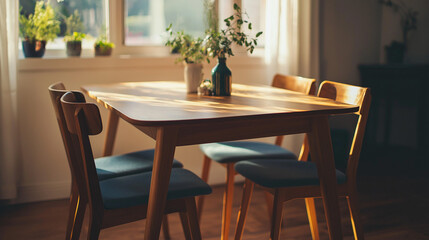 stylish wooden dining table and chairs in room
