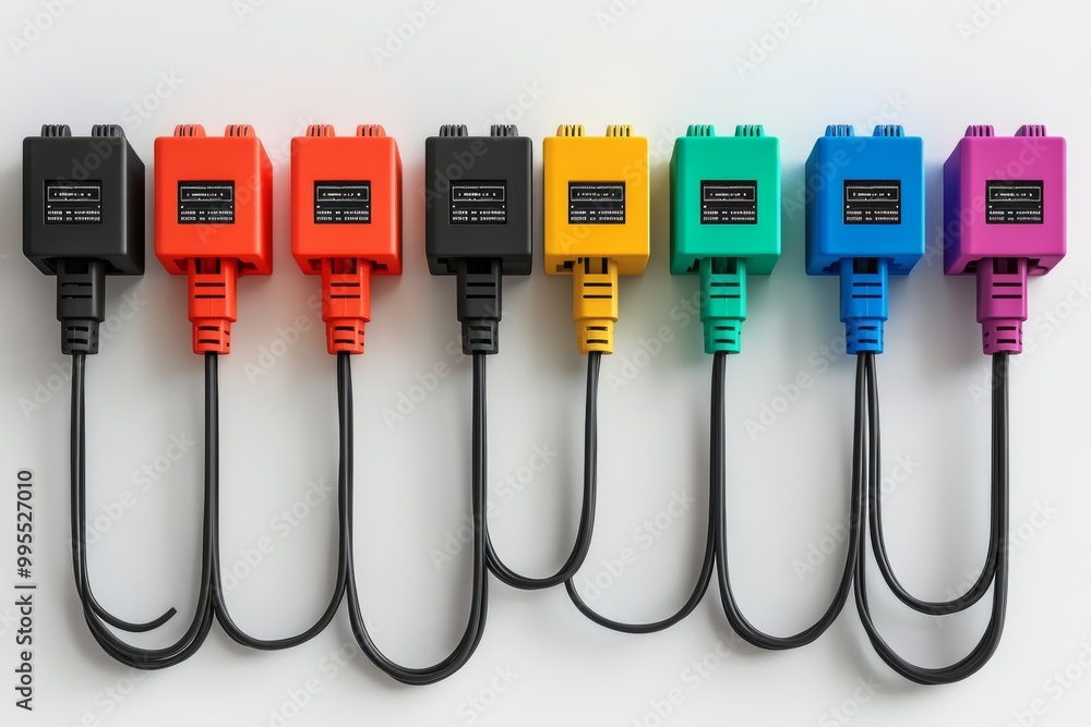 Poster collection of multicolored hdmi cables with neatly aligned connectors representing versatile multime