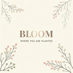 White background with a pink and green flower design