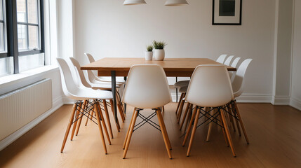 stylish wooden dining table and chairs in room