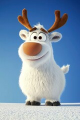 Adorable Cartoon Reindeer with Big Eyes and a Friendly Smile