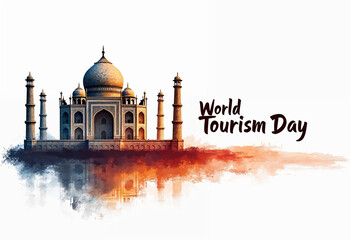World Tourism Day banner showcasing the Taj Mahal in its full architectural glory, with the text 'World Tourism Day' 