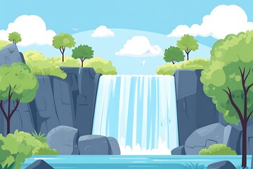 Mountain cliff tree, and water flowing below, isolated