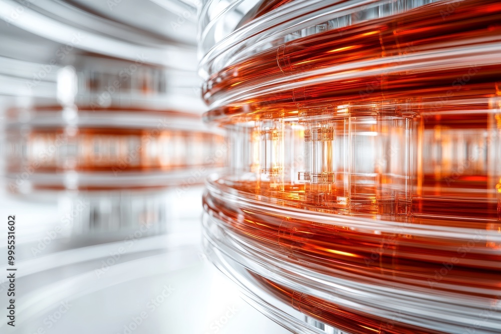 Poster abstract digital illustration of coiled red and silver data cables representing advanced communicati