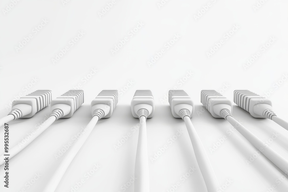 Poster minimalist row of white ethernet cables plugged into a neutral wall representing clean network setup